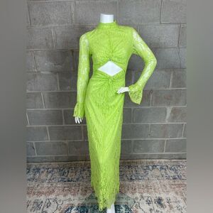 SOMETHING NEW- Natalie Cutout Long Sleeve Lace Maxi Dress Lime Green Size Medium